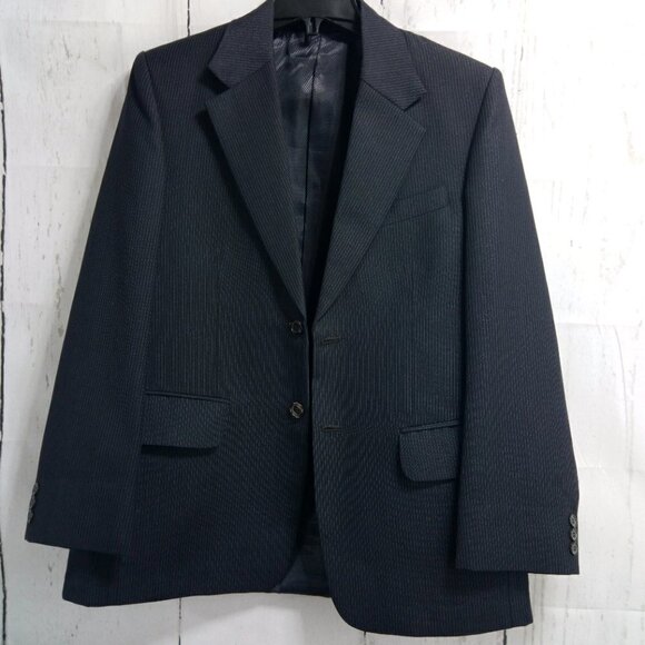 Custom Made 39S 2 Button Black Glittering Pinstripe 2pc Suit 33x29 Flat Front - Picture 3 of 12